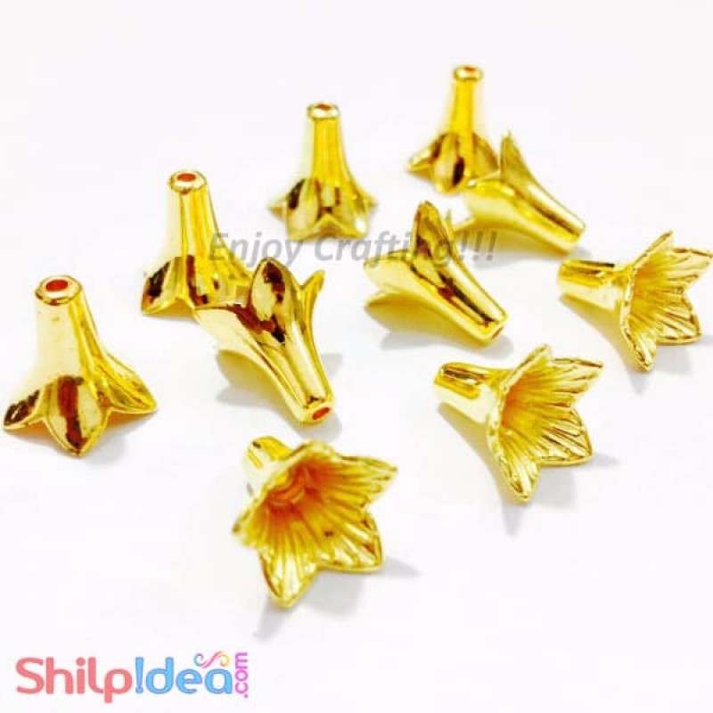 Bead Caps 12mm - 5 Leaves - Golden - Pack of 10